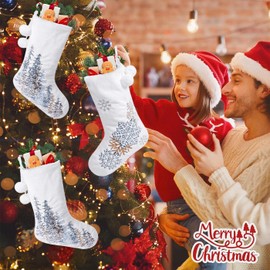 AOTOPYU 2 Pieces White Christmas Stocking Set for Fireplace, Christmas Tree Bag Candy Gift, Christmas Decorations for Home Snowflake and Forest 46 cm