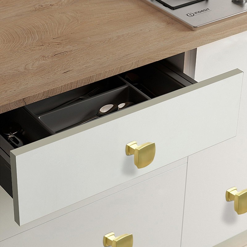 BIGLUFU 12Pcs Cabinet Knobs Square Solid Brass Drawer Vintage Retro