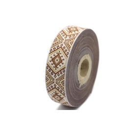 11 Yard Spool 0.98 inches Wide Brown Geometric Jacquard Ribbon Sewing Trim Upholstery Fabric 25708