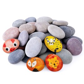 ROCART 24 Large 1.5-2.0" Flat Rocks for Painting, Smooth River Rocks Painting Supplies for Kindness Stones, Arts and Crafts, Decoration