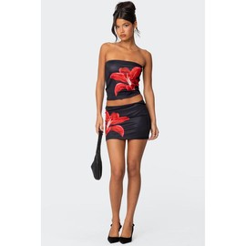 Tiger Blossom Mini Skirt - Color: BLACK, Size: L
