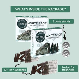 White Sage Incense Cones - Total 20 Cone Incense - Dual Pack of 10 Insence Cones - Incense Cones Scented - Cone Incense Scents - Insense Cones - Incent Cone