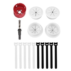 TV Wire Hider for Wall 2‑3/8in 60mm Hole Cord Hider in Wall Cable Management Kit Includes 4 Pass Throughs 1 Hole Saw Drill Attachment 10 Cable Ties