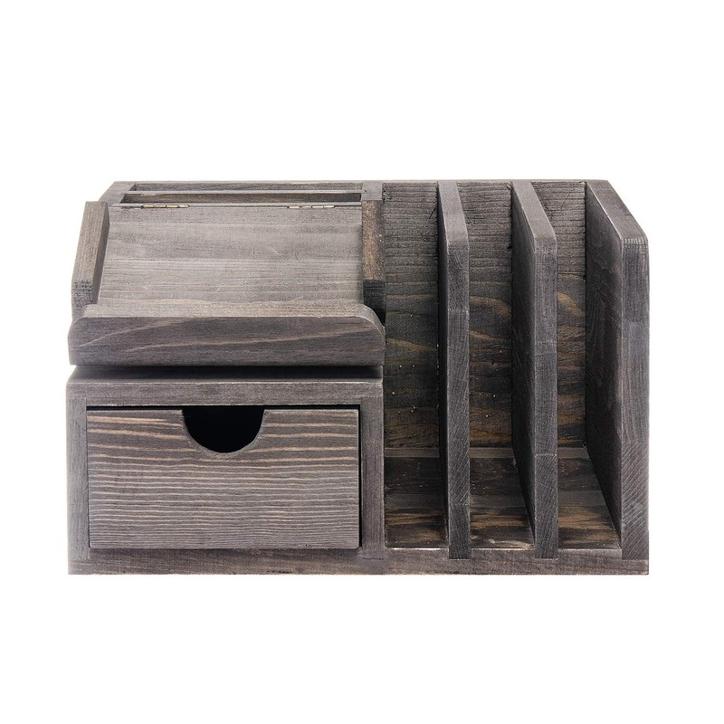 Liry Products Gray Rustic Wood Desk Organizer Storage Cabinet Mail