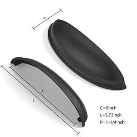 CABDM 2 Pack 5" Drawer Pulls Matte Black Cabinet Cup Pulls Kitchen Hardware Cabinet Handles Drawer Handles Knobs 5 inch (128mm) Center to Center