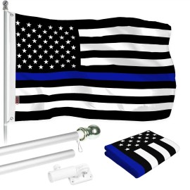UD_G128 - 6 Feet Tangle Free Spinning Flagpole (Silver) Thin Blue Brass Grommets Printed 3x5 ft (Flag Included) Aluminum Flag Po