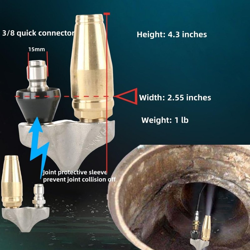 Prettyia Cleaning Reverse Turbo Sewer Drain Jetter Nozzle 3000 PSI