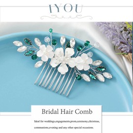 IYOU Flower Bridal Hair Comb Green Crystal Hair Accessories Rhinestone Wedding Sides Combs Bride Bridesmaid Hair Piece Headpiece for Women