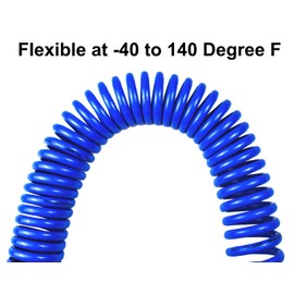 YOTOO Polyurethane Recoil Air Hose 3/8" Inner Diameter by 25' Long with Bend Restrictor, Repairable 1/4" Industrial Quick Coupler and Plug, Blue
