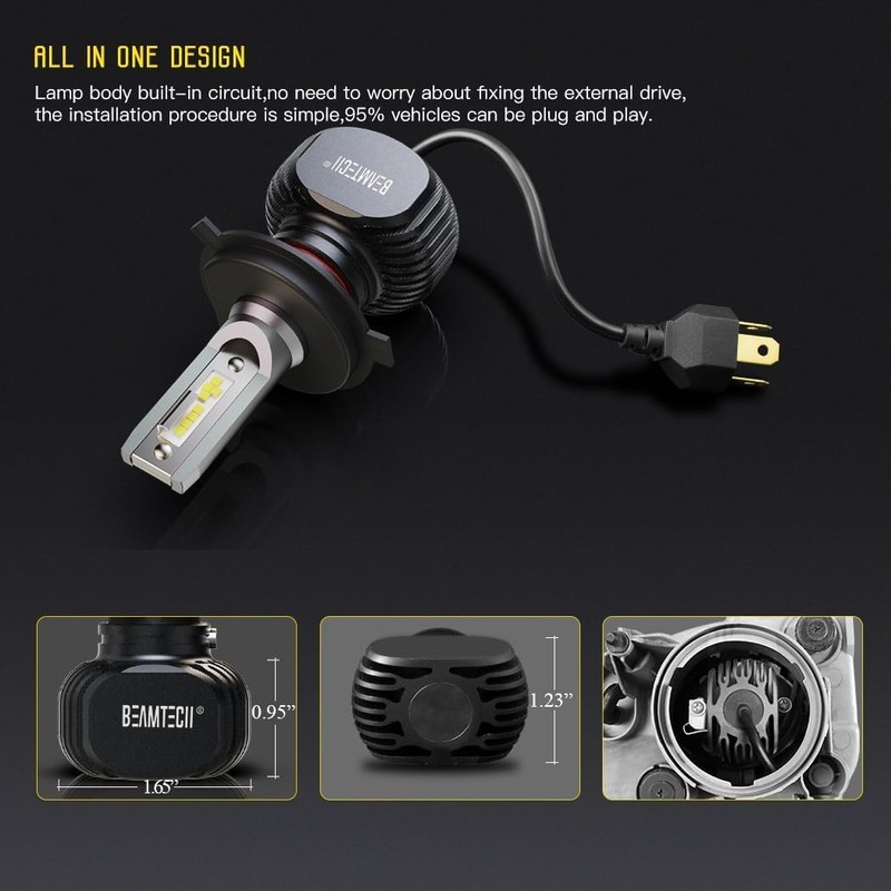 BEAMTECH H-4 Bulbs, S1 Series 900-3 Fanlsess 300% Brighter 6500K