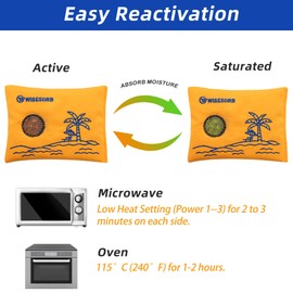 Wisesorb 200G x 3PCS Rechargeable Desiccant Packs for Storage, Reusable Gun Safe Dehumidifier Bags Silica Gel Color Indicating Packets Moisture Absorbers for Car,Ammo,Drawer,Closet,Basement,Luggage