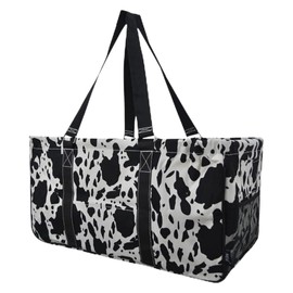 NGIL Extra Large Utility Tote Reusable Grocery Organizing Bag Oversized Collapsible for Storage, Picnic,Car, Beach (Cow Splatter Print-black)