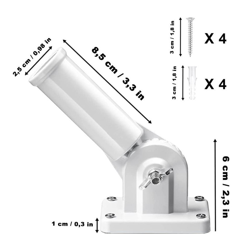STOUCLA White Flag Pole Holder, Adjustable Wall Mount Flag Pole