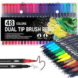 Marcadores Punta Pincel 48 Colores, plumones doble punta,Plumones Punta Pincel,Rotuladores de Dibujo con Doble Punta(0.4mm/1-2mm), dual tip brush pens，Rotuladores Acuarelables