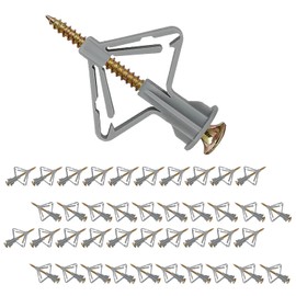 Plasterboard Fixings 40 Sets (80pcs),Drywall Screws and Rawl Plugs, Heavy Duty Anti-Rotational Expansion Tube Assortment Hollow Anchors Kit,Wall Plugs for Plasterboard, Cavity Wall, Fibreboard (Grey)