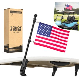 10L0L Golf Cart Flag Pole Kit with 12x18" USA Flag, Universal Fit for Yamaha, Club Car, EZGO Golf Cart, Black Stainless Steel Pole