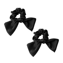 scicent Satin Scrunchies Black Satin Silk Stretchy Solid Color Hairbands for Thick Hair Curly Hair Thin Hair Sleeping Traceless Frizz Prevention 2Pcs - Black
