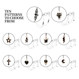 patscorai 10 Pieces Glasses Chain Accessories For Women Men Eyeglass Holder Chain Goth Lanyard Sunglasses Chains Bat Moon Heart Cat Lightning Cross Crown Star Anti Lost & Slip Eyeglass Leash, Black,