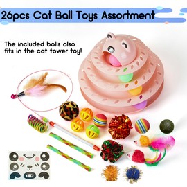 Gefryco 26pcs Cat Toys Roller 4-Level Turntable for Indoor Cats, Self Play Cat Toy with Colorful Balls, Interactive Kitten Puzzle Toys, Fun Kitty Exercise Toys (Pink)