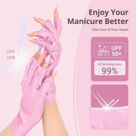 AIRSEE UV Gloves for Nail Lamp,Professional UPF50+ UV Protection for Manicures Nail Art,Fingerless Gloves That Shield Skin from The Sun and Manicure (Light Pink)