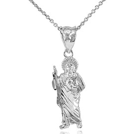 .925 Sterling Silver 1" Christian Saint Jude Thaddeus Patron Saint of Lost Causes Pendant Necklace - 20"