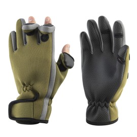 Dr.Fish Fishing Gloves Size XL with 3 Fingerless Gloves Dark Green Waterproof Fabric, Anti-Slip, Wind-Blocking, Breathable and Keep Warm in Fishing, Cycling, Winter Outdoor Sport