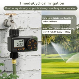 Water Sprinkler Timer, Diivoo Irrigation Hose Timer with Weekly and Daily Frequency Irrigation, Rain Delay and Manual Watering for Lawns and Gardens