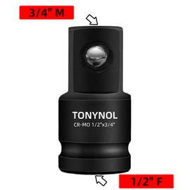 TONYNOL Impact Socket Adapter 1/2" F to 3/4" M,Cr-Mo Steel, Enhances Impact Driver Conversions, For Auto and Construction Use.