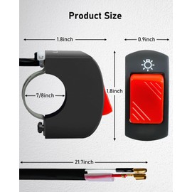 Belinous 7/8" Handlebar Switch for Motorcycle, ATV, etc, Waterproof Motorcycle Toggle Switch for Lights, Easy-to-Mount On-Off Switch (Red Push Button)