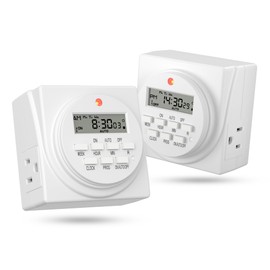 BN-LINK Indoor Digital Timer Outlet, Dual Outlet 7 Day Programmable Light Switch, 3 Prong Plug in Timers for Electrical Outlets, Lamps, Fans, 8 On/Off Programs, 2 Pack, 15A/1875W, ETL Listed