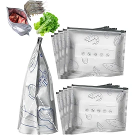 Bolsas Reutilizables de Aluminio con Cremallera,Base Ancha y Etiqueta – Ideales para Verduras,Frutas,Carne – Nevera,Congelador o Viaje. (10 Pcs, Small)