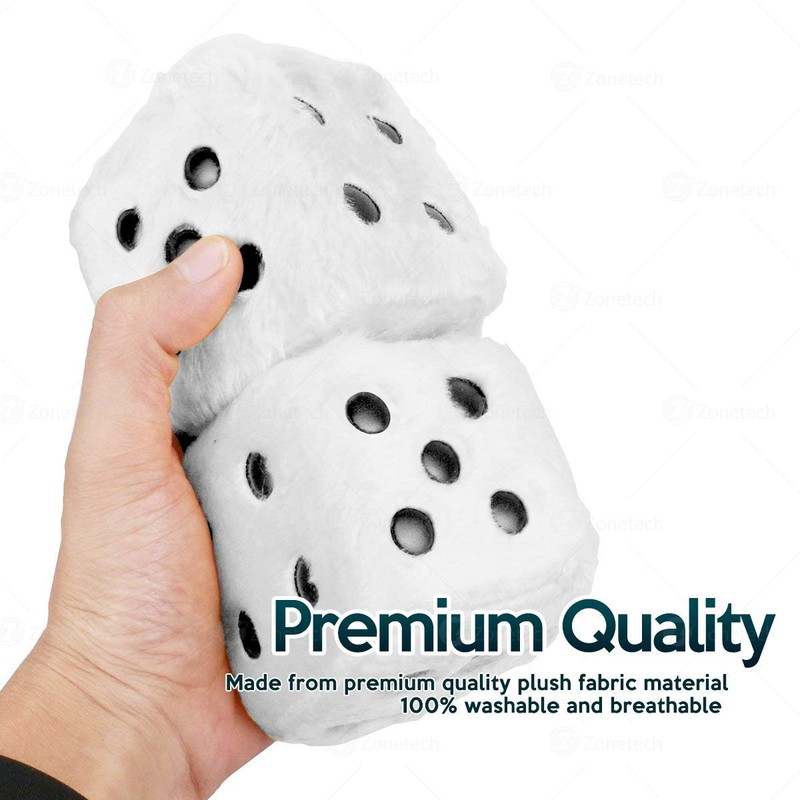 Zone Tech Pair Black and White Mirror Fuzzy Dice 2