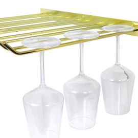 SOTECH Wine Glass Hanger Glass Wine Rack Glass Holder Under Cabinet 2 Pack Metal Organizer for Bar Kitchen 5 Rows (Golden)