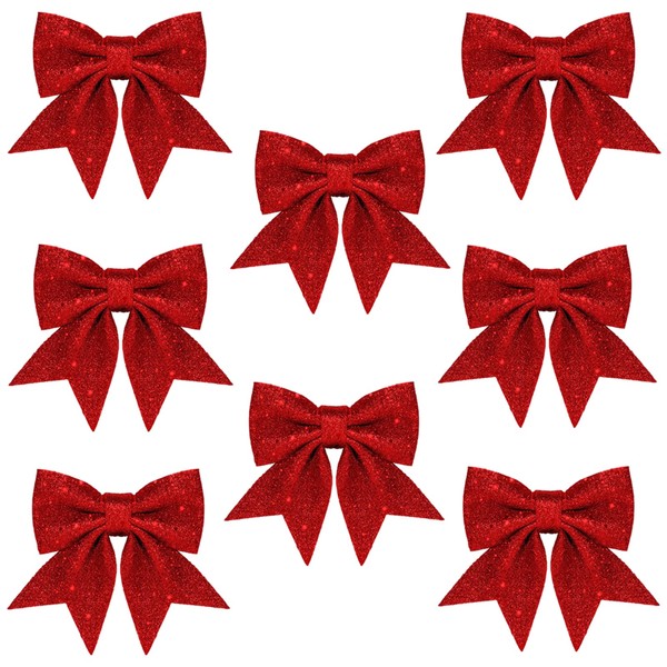 8 Pcs Red Glitter Foam Bows 5.5 Inch Christmas Glitter Wreaths Bows for Decorations,Bowknot Sequin Ties for Christmas Tree Decor,Bows Ornaments for Xmas Tree Wreaths,Garland Decorations