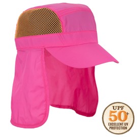 Panama Jack Kids Beach Hat - Nylon & Mesh, Sun Shield Neck Flap, Adjustable Closure (Fuchsia)