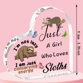 QMVMV Funny Sloth Acrylic Plaque Gifts Animal Lover Gift Just A Girl Who Loves Sloths Sloth Lover Gift For Women Girls, Who Loves Sloths Acrylic Plaque