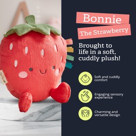 Itzy Ritzy Snuggles Plush Toy – Soft Stuffed Animal for Babies, Kids & Adults – Sensory Ribbons & Textured Fabrics for Tactile Play – Cozy & Cuddly Companion for Newborns & Up (Strawberry)