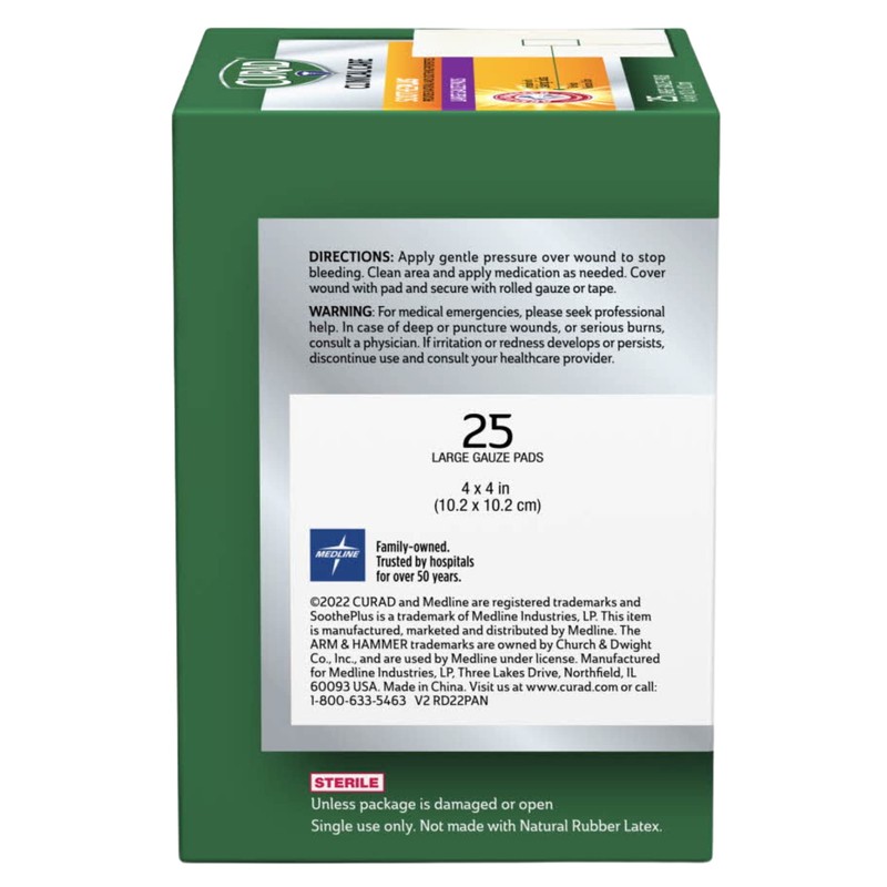 Curad SoothePlus Large Gauze Pads, White, 25 Count (Pack of
