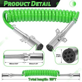 ZIQUN 7 Way ABS Electrical Power Coil 15ft ABS Cords Coiled Heavy Duty Cable Trailer Electrical Power Wire for Semi Truck Trailer Tractors
