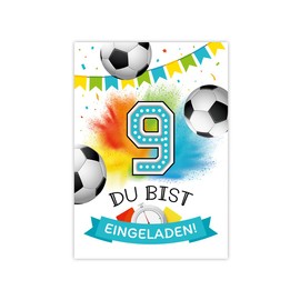 Minkocards 12 Invitation Cards with 12 Envelopes for 9th Children's Birthday Boy Football Invitations for Ninth Birthday Children Invitation Set