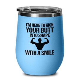Luxe Gifting Personal Trainer Blue Edition Wine Tumbler 12oz - Kick Your Butt - Fitness Instructor Workout Coach Exercise Lover Cardio Lover Gym Coach
