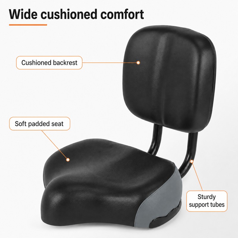 Wide Bike Seat with Adjustable Backrest for Comfortable Riding –