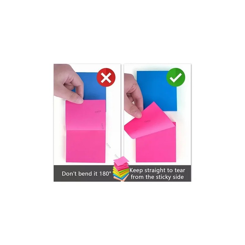 1200 Hojas Notas Adhesivas Neon Tipo Post-it 7.6x7.6cm Block