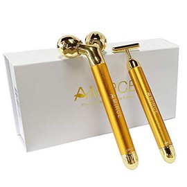 Face Massager Facial Roller Kit | Electric, Golden 3D V Type Facial Roller and T Shape Massager with Gentle Vibration, for Lymphatic Drainage Skincare