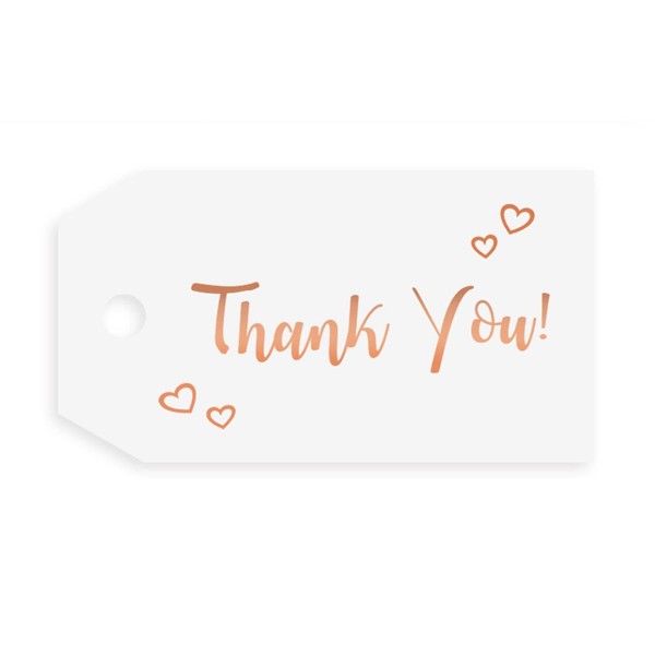 Thank You Tags for Favors, Rose Gold Foil, 50 Pack, Gift Tags for Party Favors, Baby Shower, Wedding Favors, Bridal Shower, Kids Birthday. (Rose Gold Thank You Tags! 1)
