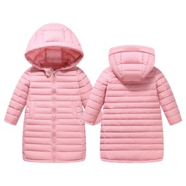 Happy Cherry Long Children's Down Jacket Girls Boys Jacket Zip Ultralight Winter Hooded Quilted Jacket Children, pink