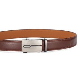 guvoosm Men's Leather Automatic Belt for Men Business Suit Belt 3.5 cm Width, Brown-001