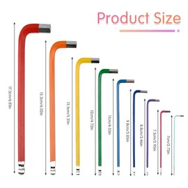 Allen Key Set 9 PCS Anti-Slip Long Ball Hex Key Set, Imperial Allen Key Set, Long Allen Key Set Allen Keys (65-180mm) Color Coded for Furniture Assembly,Bike,Scooter,Motorcycle Repair,Household DIY
