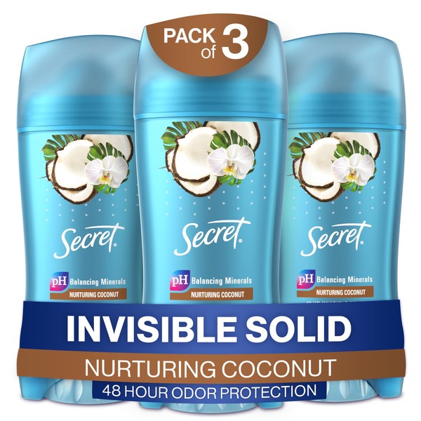 Secret Invisible Solid Antiperspirant and Deodorant, Coconut Scent, 2.6 oz (Pack of 3)
