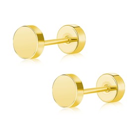 DE Titan Women's Flat Back Stud Earrings Women Hypoallergenic Earrings for Sensitive Ears Simple Classic 3 mm - 6 mm Flat Stud Earrings Perfect for Helix Tragus Cartilage, 6 mm, Titanium, No Gemstone